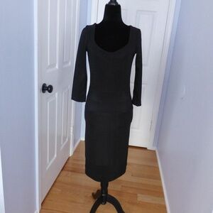 Sinequanone Black Fitted Knee-Length Dress | 3/4 Sleeves | LBD | Size XS-S
